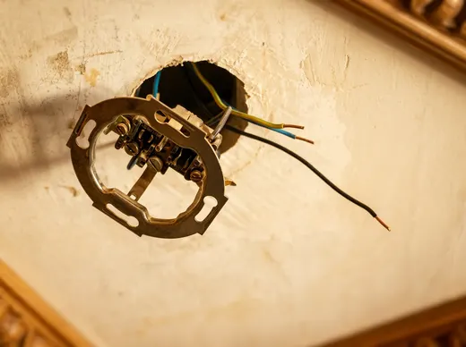 Elektroinstallation mit modernen Schaltern und Leitungen